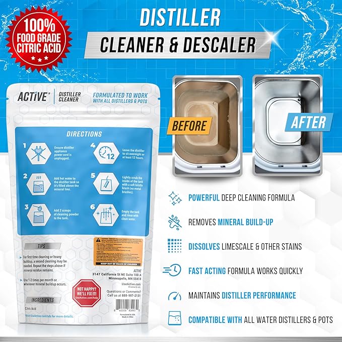 ACTIVE Distiller Descaler Citric Acid Cleaner - 2 Lb Bulk for Cleaning Water Distillers, Pure Citrus Acid Crystals Universal Residue Descaling Portable Distiller, Kettle, Boiler, Dispenser - Image 2