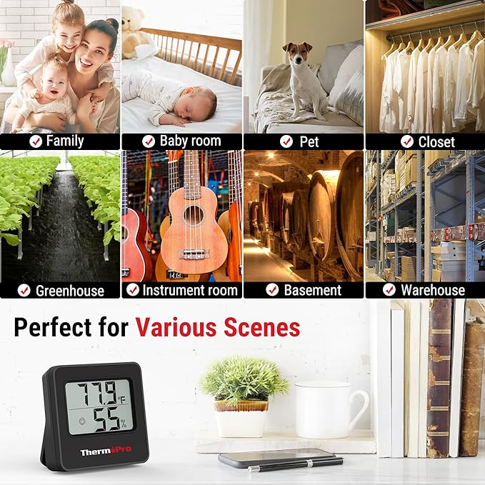 ThermoPro TP157 3 Pack Hygrometer Indoor Thermometer for Home, Room Thermometer Humidity Meter with Accurate Temperature Humidity Sensor for Greenhouse Baby Room Office - Image 7