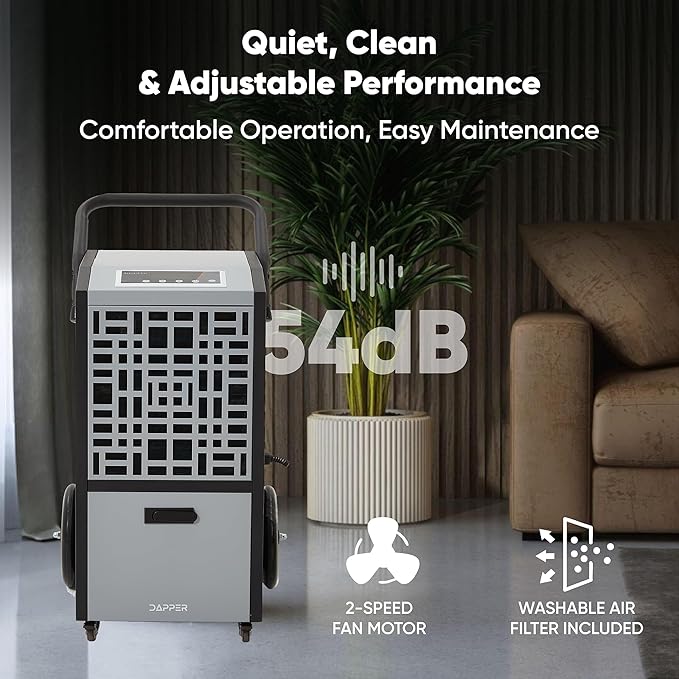 105-Pint Commercial Dehumidifier for Basements & Industrial Spaces – Built-In Pump, Drain Hose, Continuous Operation, 2-Speed Fan, 8000 Sq Ft Coverage, ETL Certified - Image 4