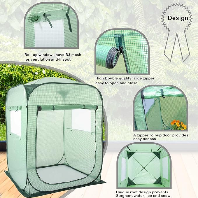 Porayhut Pop Up Greenhouse Tent,Portable X-Large Walk-in Flower House ,Indoor Outdoor Gardening Plant Sunshine Room with PE Mesh Cloth Cover for Protecting Plant from Cold Frost & Birds - Image 5