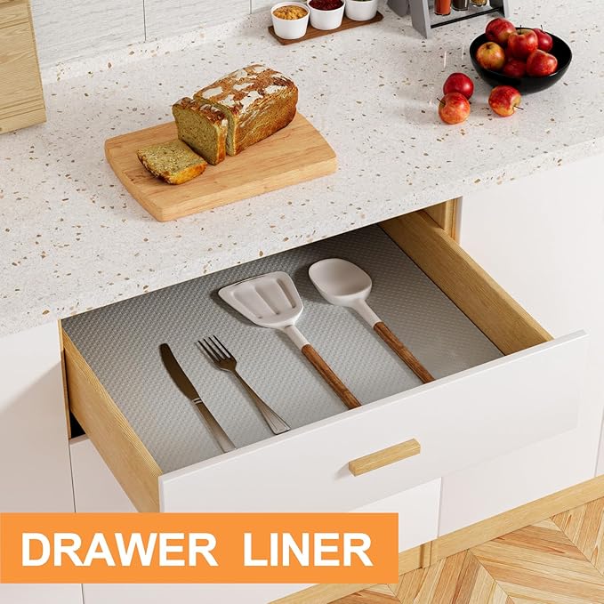 Shelf Liners for Kitchen Cabinets 16-inch: Waterproof Non-Adhesive Drawer Liner Light Gray - 16 in x 300 Inch Easy to Clean Cupboard Mat for Pantry Shelves - Image 3