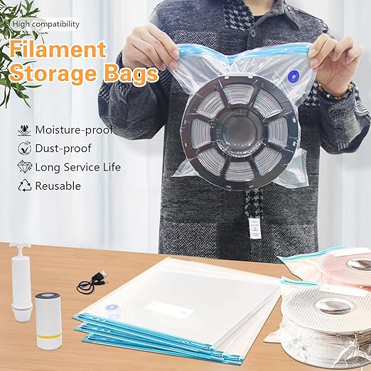 50PCS Filament Storage Bags Kit with Automatic Pump & Hand Pump - Vacuum Sealed 3D Printer Filament Storage Bags with 50 Drying Bags Packs for 0.5KG-1KG Spools, Keep Filament Dry(11.8 x 13.4） - Image 5