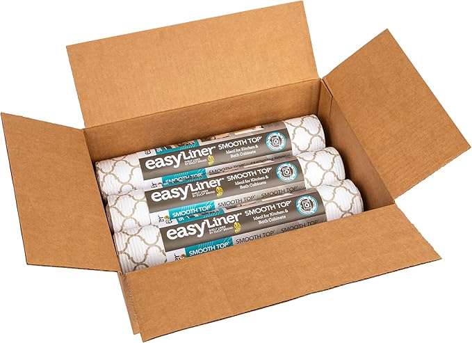 Smooth Top EasyLiner for Cabinets & Drawers - Easy to Install & Cut to Fit - Shelf Paper & Kitchen Drawer Liner Non Adhesive - Non Slip Shelf Liner - 12 Inch Width - 60 Total Feet - Taupe Quatrefoil - Image 3