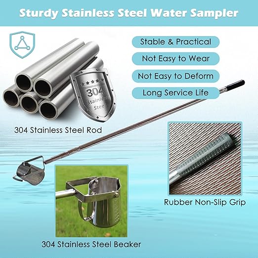Retractable Water Sampler Set - Stainless Steel Rods & Pendulum Sampler Ladle 500 1000 ML, Industrial Water Quality Test Sampling Collector, for Environmental Monitoring(Metal 1000ml,L 1.17m-4m/3.8ft- - Image 4