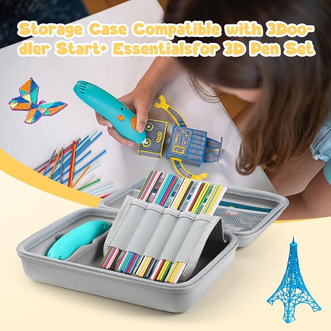 Case Compatible with 3Doodler Start+ Essentials for 3D Pen Set for Kids, Carrying Holder Fit for Printing Pens, Storage Organizer for Printing Filament Refill, Micro-USB Charger (3D-05-Grey) - Image 4