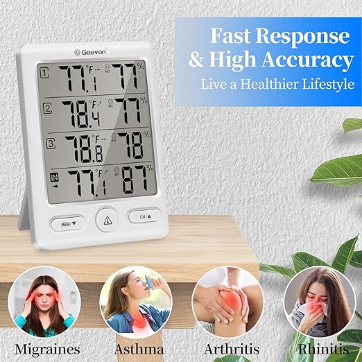 Geevon Indoor Outdoor Thermometer Wireless with 3 Remote Sensors, Digital Hygrometer Indoor Thermometer, Temperature Humidity Monitor Gauge with 200FT/60M Range (White) - Image 4