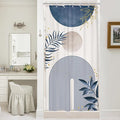 Small Stall Boho Shower Curtain 36Wx72H RV Blue Modern Mid Century Abstract Leaves Plant Minimalist Geometric Bathroom Decor Half Narrow Standing Bath Curtain Fabric Polyester 7 Pack Hook by MitpokBrand