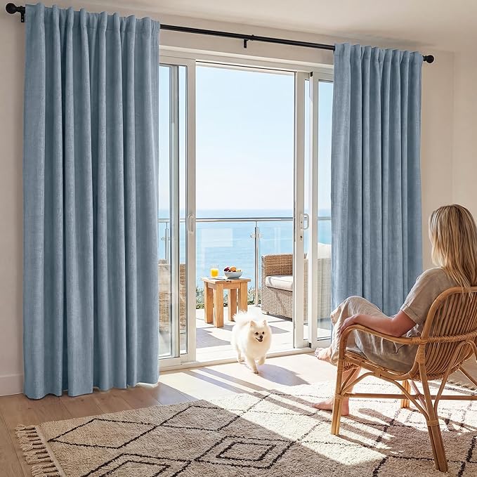 RYB HOME Smoky Blue 100% Blackout Linen Curtains 78 inch Long, Insulated & Privacy Assurd Home Decor Drapes for Bedroom/Office/Nursery, Rod Pocket & Back Tab Window Treatment, W52 X L78, 2 Panels - Image 2