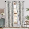 jinchan Blackout Linen Blend Curtain Floral Blackout Curtains for Living Room 90 Inch Length Blue Printed with Lined Blackout Curtain for Bedroom Farmhouse Curtains Set 2 Panels by JINCHAN