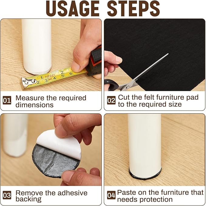 Large Felt Furniture Pads 16 x 60 Inch Non Slip Self Adhesive Heavy Duty Cuttable Strip Roll Felt Sheet Tape for Protecting Hardwood Floors Chair Wall, Black - Image 5