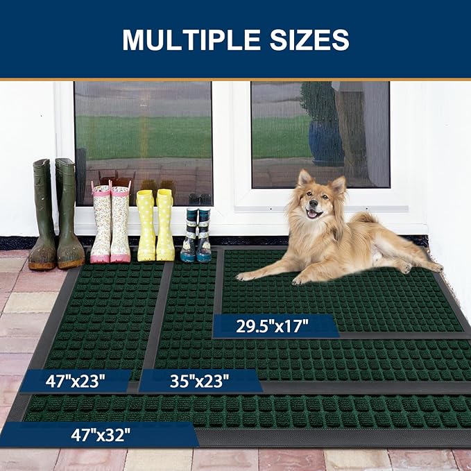 Smiry Front Door Mat Outside Entrance, Heavy Duty Natural Rubber Doormat, Non Slip Trap Dirt and Moisture Easy Clean, Low Profile Welcome Floor Mats for Indoor Outdoor Entry, 29.5x17 Inch, Black Green - Image 6