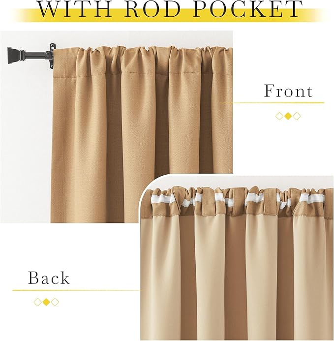 NICETOWN Thick Living Room Caramel Curtains 84 inches Long, Rod Pocket/Back Tab/Hook Belt Faux Linen Room Darkening Curtains Farmhouse Window Drapes for Bedroom, W52 x L84, 2 Panels - Image 8