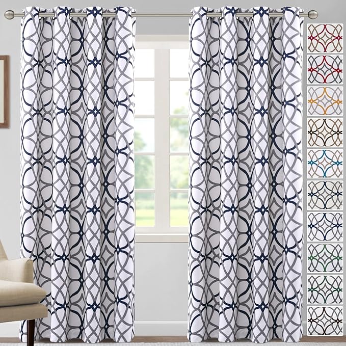 H.VERSAILTEX Blackout Curtains Printed Design for Bedroom 84 Inch Length 2 Panels Set Thermal Insulated Curtains Living Room Geometric Modern Grommet Window Drapes - Dark Denim and Grey by HVERSAILTEX