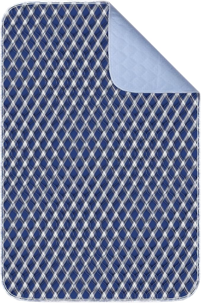 Non-Slip Bed Pads for Incontinence Washable (36" x 72"|1 Pack), Navy Blue Grid, Waterproof Bed Pads, Bed Wetting Pads for Bed, Sofa, Floor, Resuable Underpads for Adults, Seniors, Pet by Brosive