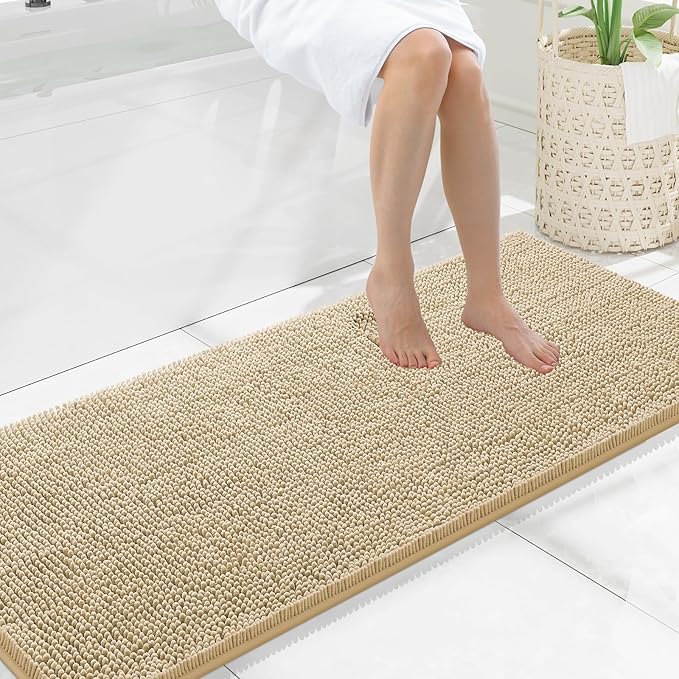 Smiry Luxury Chenille Bathroom Rugs 59x20, Extra Soft and Absorbent Shaggy Bath Mat, Machine Washable, Non-Slip Plush Carpet Runner for Tub, Shower, and Floor, Home Decor Accessories, Beige by Smiry
