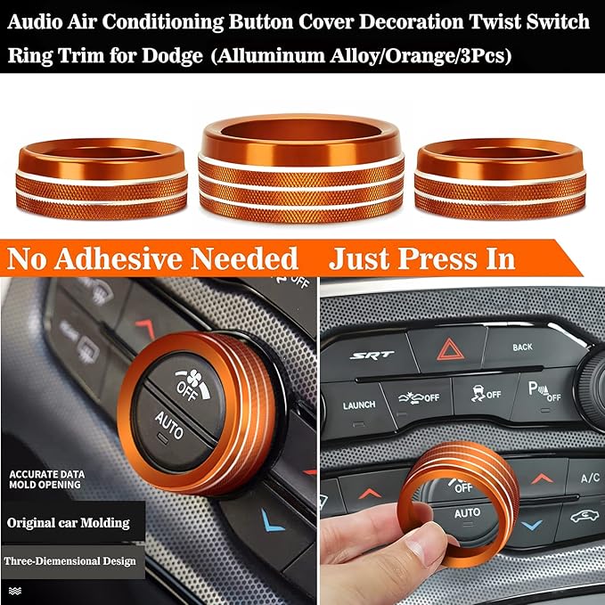 Auprite Climate Control Knob Covers for Challenger Accessories 2015-2023 2024, for Dodge Charger 2015-2023 2024, for Dodge Chrysler 300/300s 2015-2024,3Pcs Kit (Orange) - Image 4