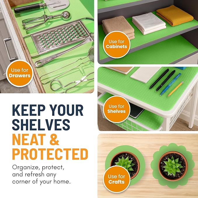 Refrigerator Liners for Shelves (8 Pack) by Linda’s Essentials - Non-Adhesive Shelf or Drawer Liner, BPA-Free Fridge Mats for Kitchen & Cabinets, Easy to Clean, Ideal Household Essentials (Green) - Image 7