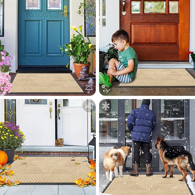 Smiry Front Door Mat Outside Entrance, Heavy Duty Sturdy Natural Rubber Doormat, Trap Dirt and Moisture, Easy Clean Low Profile Welcome Floor Mats for Indoor Outdoor Entry, 59x23 Inch, Beige - Image 7
