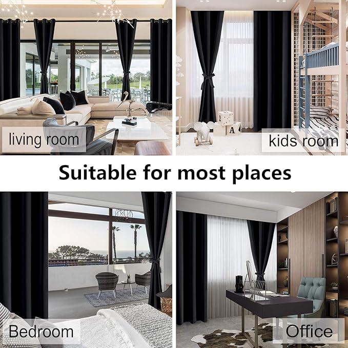 Hiasan RV Blackout Curtains for Bedroom, 52 x 36 Inches Long - Thermal Insulated & Light Blocking Window Curtains for Living Room, 2 Drape Panels Sewn with Tiebacks, Black - Image 7