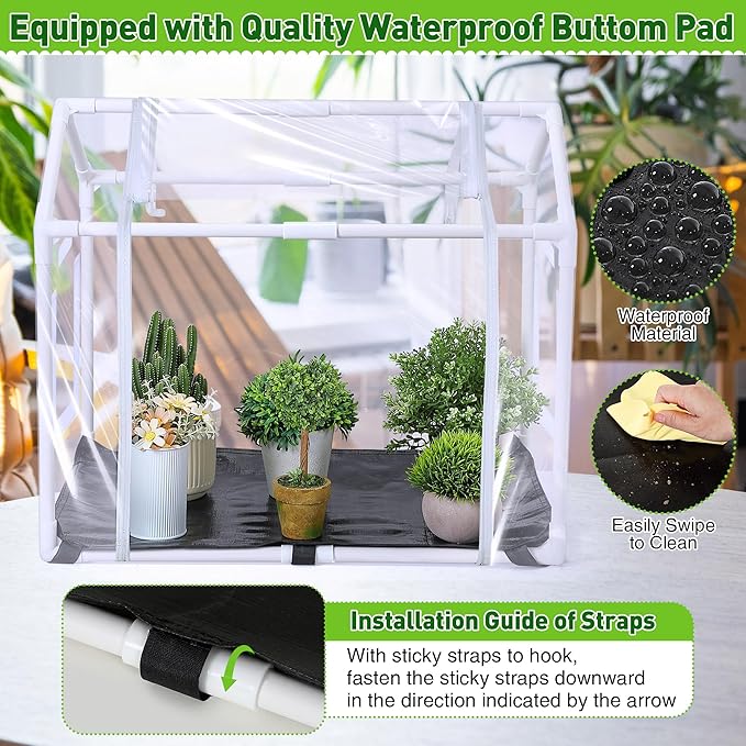 Mini Greenhouse with Potting Mat for Indoor Plant, Heavy Duty Portable Green House with Waterproof Pot Pad for Small Plants, Clear Small Plant Tent for Seed Humidity(White) - Image 5