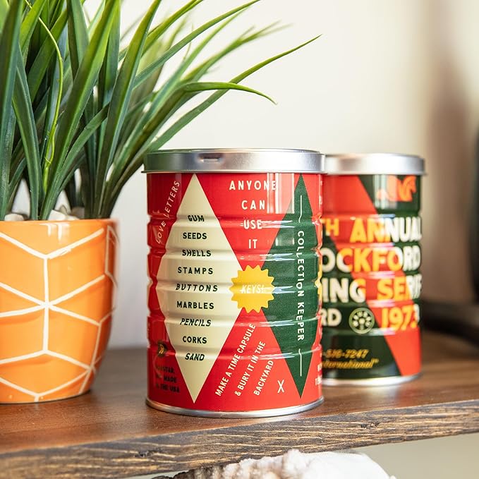 Retro Tin Can, Studio MPLS Designs, Collectable, Peel & Stick Valved End with Metal Lid, 8-12oz (4.0625 x 5.5 in) (Treasure Saver Design) - Image 5