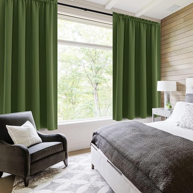 DWCN Olive Green Room Darkening Blackout Curtains - Thermal Insulated Privacy Energy Saving Window Curtain Drapes 52 x 45 inch Length, Set of 2 Bedroom Living Room Curtains - Image 2