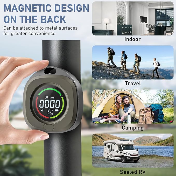 Portable Carbon Monoxide Detectors for Travel 3-in-1 Square Carbon Monoxide Monitor with 43 Detection Holes, RV CO Detector Alarm Temp/Humidity Sensor for Home, Camping & Travel Tent Car - Image 7