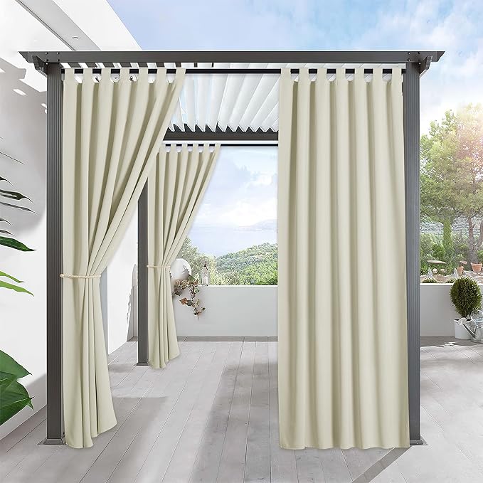 RYB HOME Outdoor Patio Curtains - Blackout Waterproof 100% Privacy Protection Outside Deck for Porch Doorway Backyard Cabana, Wide 52 x Long 84 inches,1 Pc, Beige by RYBHOME