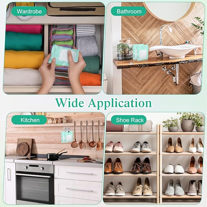 60 Pack Moisture Absorbers Dehumidifier Bags for Closet with 10 Pcs Hanging Hooks Clips Humidity Absorbers Deodorizer Unscented Humidity Absorber in Wardrobes for Bedroom Bathroom Kitchen - Image 7
