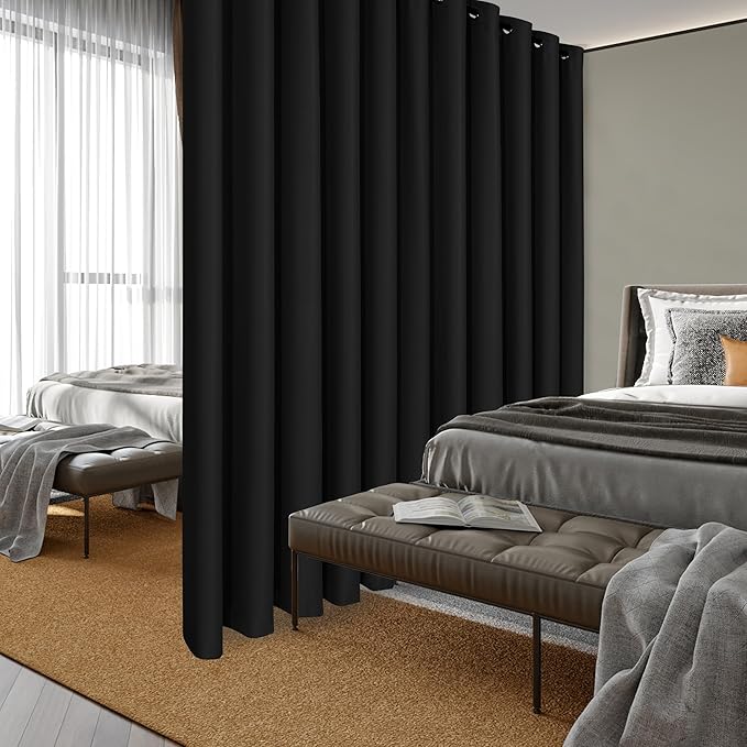 Hiasan Sliding Glass Door Blackout Curtains for Privacy,Thermal Insulated Grommet Curtain for Room Divider,Shared Office Space,Apartment,1 Drape Panels Sewn with Tiebacks,8.3ft Wide x 7ft,Black - Image 7