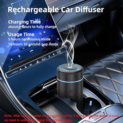 100ML Car Diffuser, USB Rechargeable Battery Operated, Powered Cordless Essential Oil Humidifier, 7 LED Color Lights 2 Timer Modes for Car Outdoor Home (Black) - Image 2