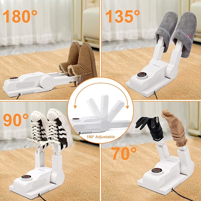 FORLIM [Upgraded Temperature Control] Shoe & Boot Dryer for Work Boots with 24-Hour Delay Timer, Portable Glove Dryer, Boot Warmer, Automatic Shut-Off Timer, Folding Design, Smart Panel, White - Image 8