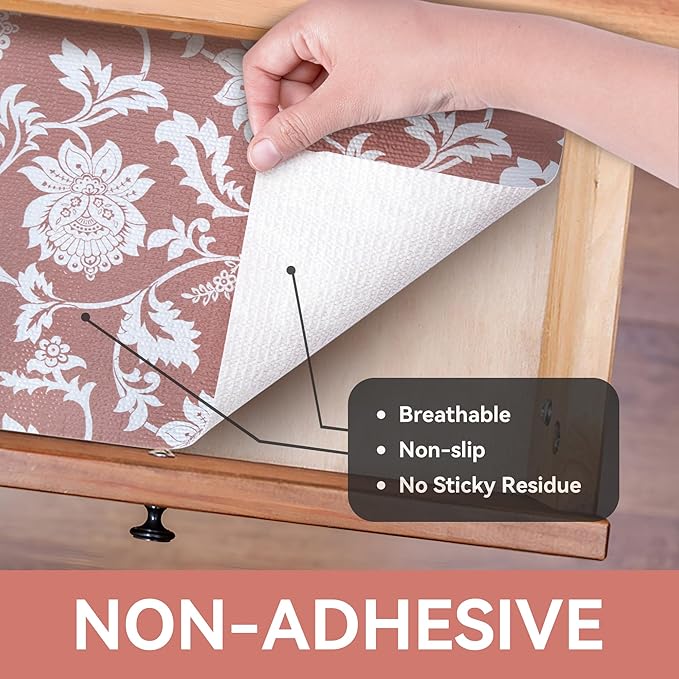 RAY STAR Shelf Liner, Non Adhesive Pink Floral Kitchen Cabinet Liner for Pantry Drawer Vanity, Strong Grip Non Slip, Shelf Liners for Kitchen Cabinets Cupboard 18 Inch x 8 FT (5 Rolls) - Image 8
