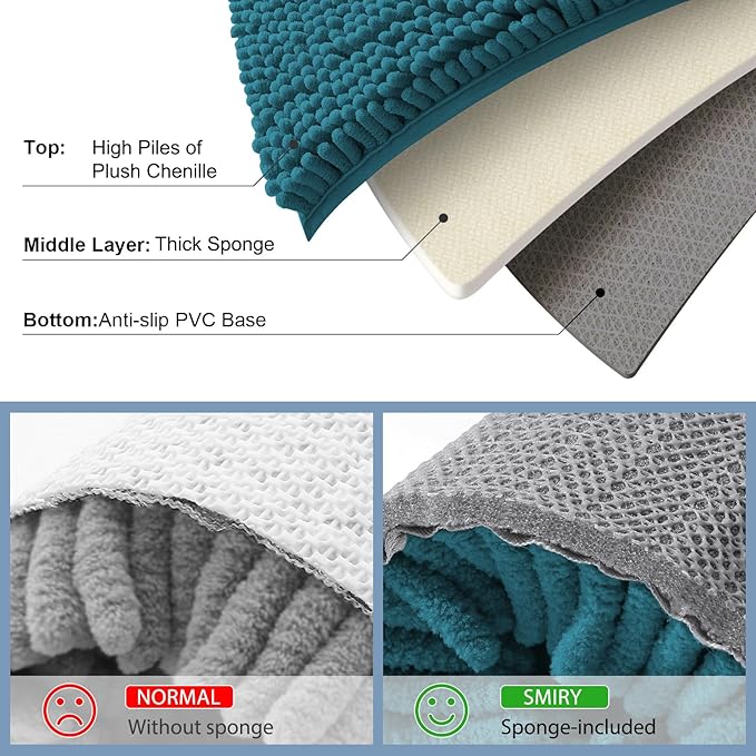 Smiry Luxury Chenille Bathroom Rugs 30x20, Extra Soft and Absorbent Shaggy Bath Mat, Machine Washable, Non-Slip Plush Carpet Runner for Tub, Shower, and Floor, Home Decor Accessories, Lake Blue - Image 5