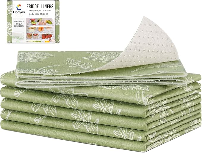 Cooyes Large Fridge Liners for Refrigerator, 17.7" × 36", Drawer & Shelf Liners for Kitchen Cabinets Non-Adhesive, Breathable Cloth Material, Non-Slip, Keep Produce Fresh Longer, 6 Pack, Sage Green by Cooyes