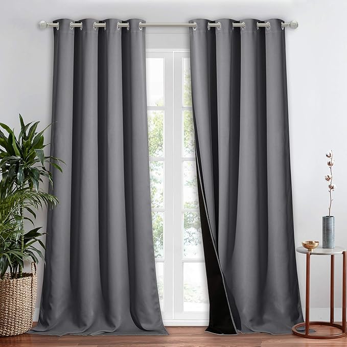 NICETOWN Total Shade Curtain and Draperie, Gray, 1 Panel, 52 inches Wide x 90 inches Long, Heavy-Duty Full Light Shading Drape with Black Liner Backing for Villa/Hall/Dorm Window by NICETOWN