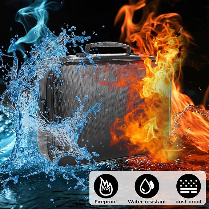 Fireproof Document Box with Lock, Waterproof File Organizer Portable Travel Safe Storage Black Insulated Document Holder for Important Documents Passport Certificates Money U Disk Cards - Image 5
