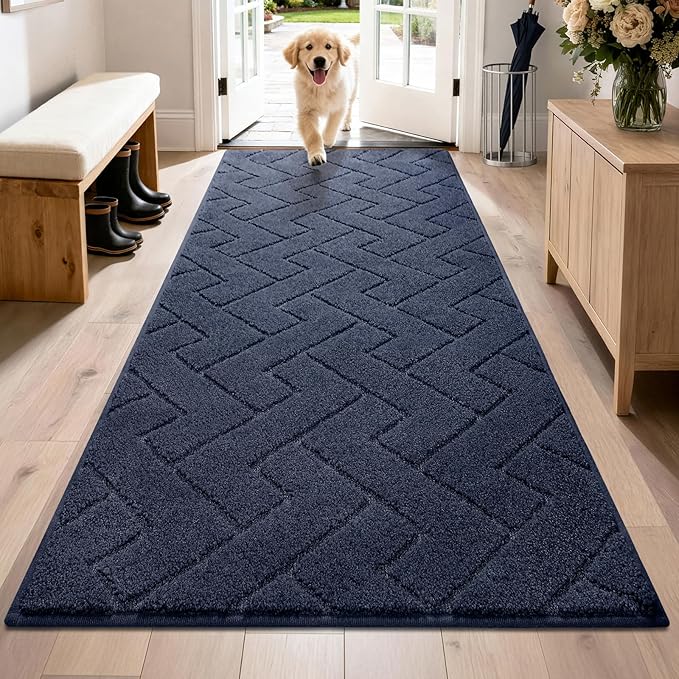 PURRUGS Dirt Trapping Door Mat 32" x 70", Non-Slip Machine Washable Entry Rug, Dog Doormat, Indoor Front Door Mat, Super Absorbent Entryway Rug for Muddy Shoes & Paws, Navy Blue by PURRUGS