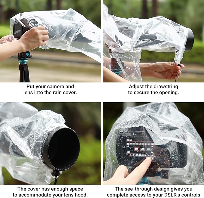 DSLR Camera Rain Cover JJC Rain Coat Sleeve Protector for Canon Nikon Fujifilm Sony Olympus Panasonic Tamron Sigma with a Lens up to 18" PE Material Totally See-Through -4 Pack - Image 5