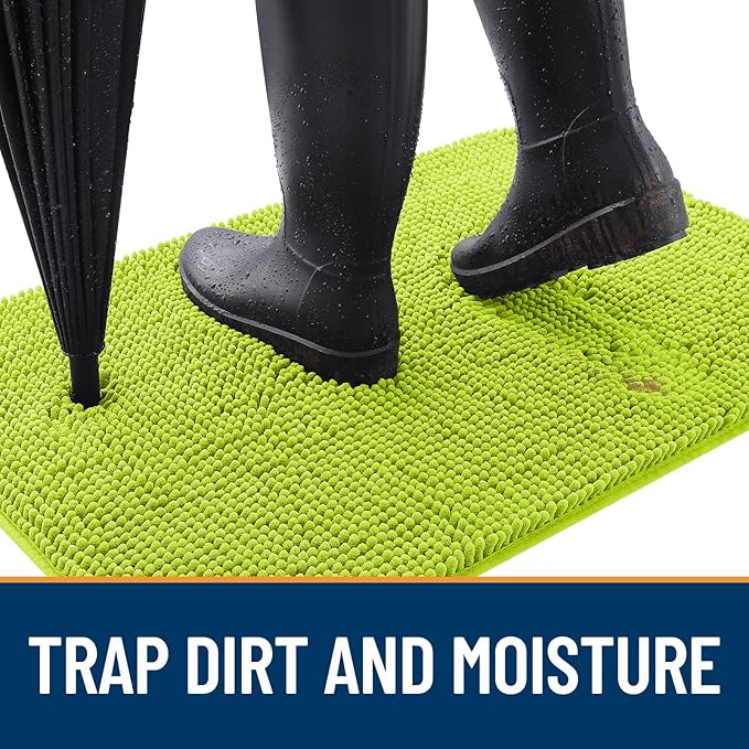 OLANLY Dog Door Mat for Muddy Paws 30x20, Absorbs Moisture and Dirt, Absorbent Non-Slip Washable Doormat, Quick Dry Chenille Mud Mat, Entry Indoor Entryway Carpet for Inside Floor, Bright Green - Image 2
