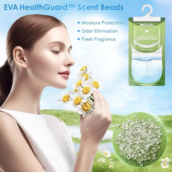 Moisture Absorbers 20 Pack Fresh Fragrance, Hanging Closet Dehumidifier Bags, Humidity Absorber, Compact Eliminates Odors Humidity Packs for Car, Bathroom, Bedroom, Basement, 9.8OZ - Image 9