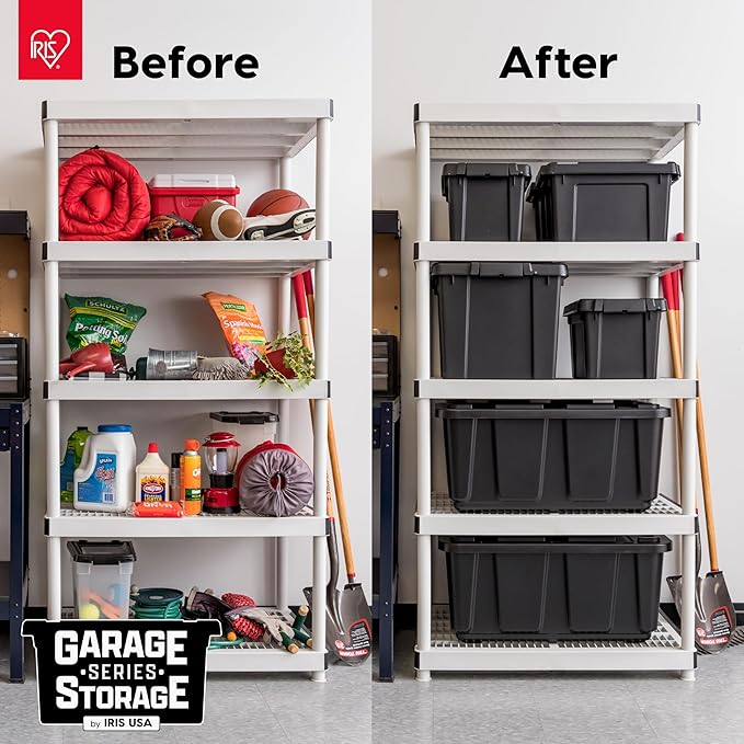 IRIS USA 20 Gallon Heavy Duty Storage Totes with Easy-Grip Handles, 4 Pack - Large Bins with Lids Garage Organizing Tubs, Durable Stackable Utility Containers, Made in USA - Black - Image 6