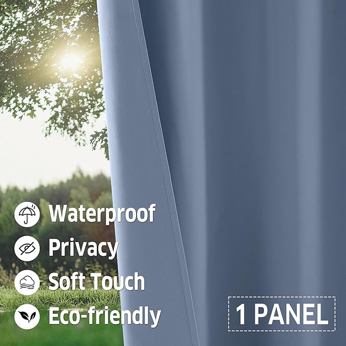 RYB HOME Waterproof Patio Curtains - 108 inches Length Outdoor Curtains for Porch Waterproof Room Darkening Privacy Shades for Corridor Pavilion Cabana Sunroom, W 100 x L 95, 1 Panel, Stone Blue - Image 5