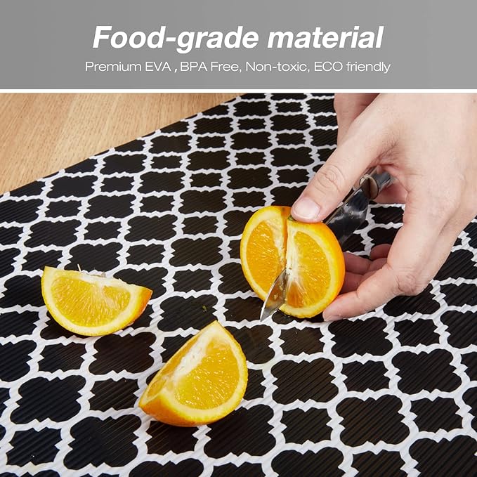 Glotoch Shelf Liners for Kitchen Cabinets 12” x 20 ft, Non Slip Drawer Liner, Waterproof Cabinet Liner for Wire/Pantry/Closet/Dresser-Non Adhesive, Heavy Duty, Quatrefoil, Black&White - Image 4