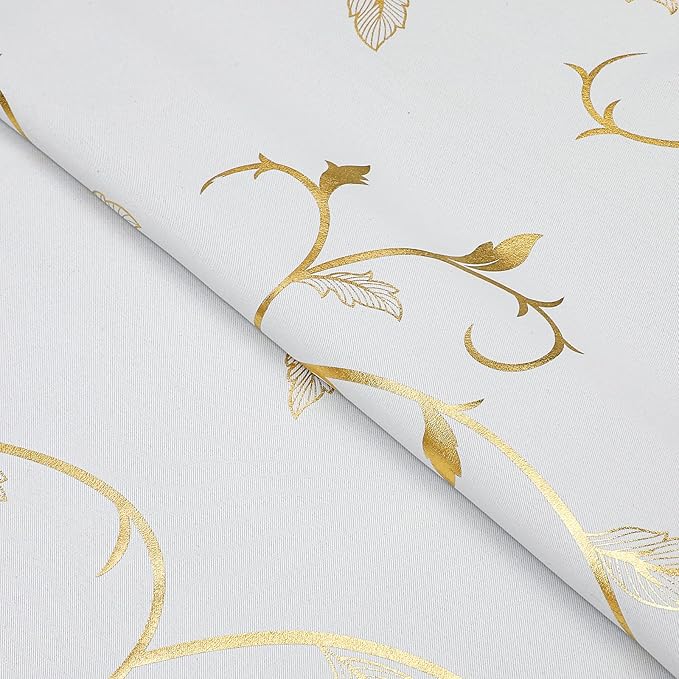 BUHUA Blackout Small Window Curtains for Kitchen and Bedroom Gold Foil Print Flower Grommet Short Thermal Insulated Room Darkening Curtains, Greyish White, 34Wx24L, 2 Panels - Image 4