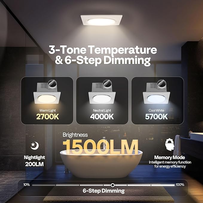 VIVOHOME Autoflow Bathroom Exhaust Fan with Light & Humidity Sensor (30-110-160CFM) - 2700K/4000K/5700K & EC Motor, Retrofit Ceiling Mount Bath Fan, No Attic Access Needed (Install Kit, 4-in Duct) - Image 4