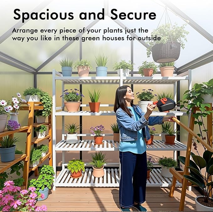 6×7.5FT Greenhouse for Outdoors, Walk-in Greenhouse and Winter Garden Planting, Polycarbonate Greenhouse with Electronic Thermometers, Withstands Strong Wind or Snow to Protect Vegetable or Plants - Image 7