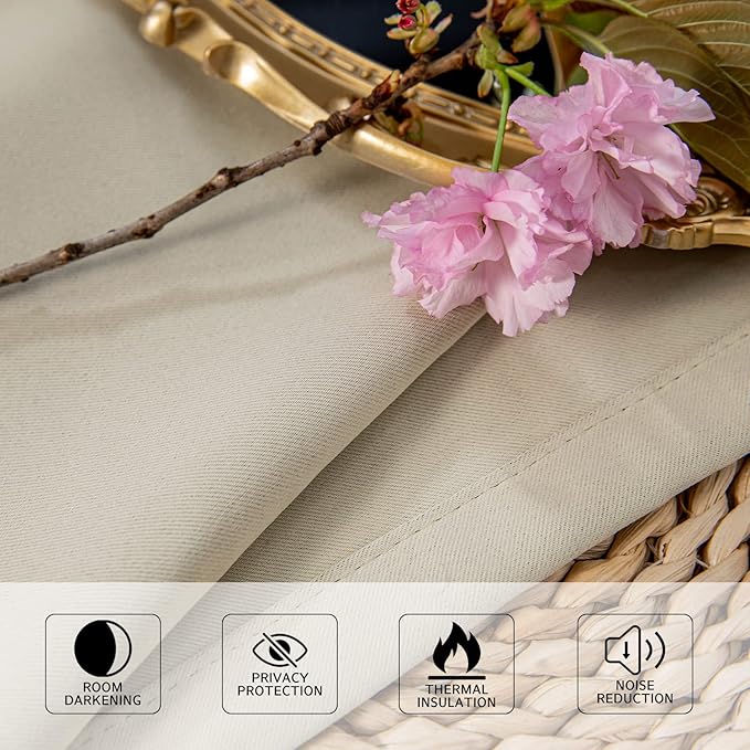 MYSKY HOME Beige Bedroom Blackout Curtains, 42 x 63 Inch, Dark Grommet Living Room Curtains - Image 4