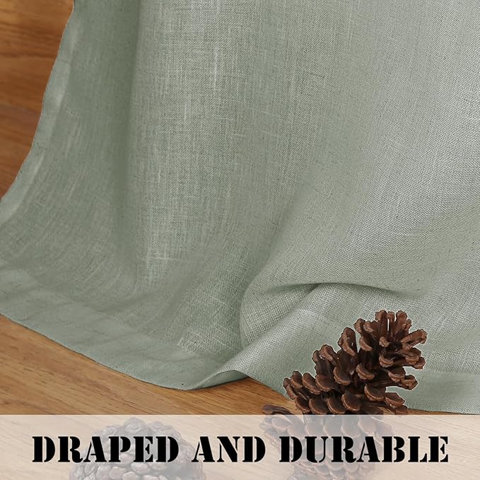 H.VERSAILTEX Linen Curtains Elegant Natural Linen Semi Sheer Curtains Energy Light Filtering Rod Pocket Window Treatments Panels for Living Room (Set of 2, Sea Grass, 52 inch W X 63 inch L) - Image 6