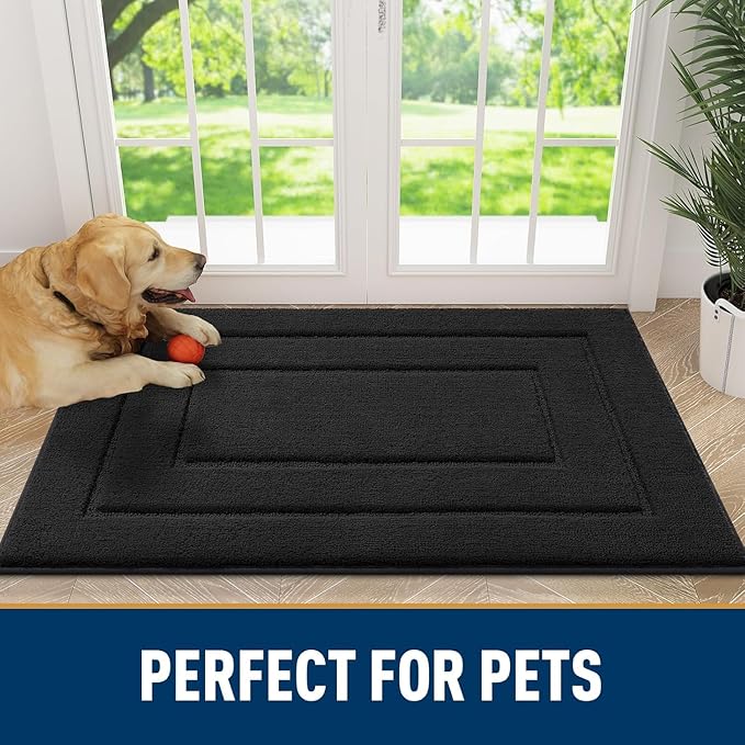 Smiry Dog Door Mat for Muddy Paws, Absorbs Moisture and Dirt, Low-Profile Entryway Mat with Non-Slip Backing, Entry Indoor Outdoor Doormat for Inside Floor (36x24 Inches, Black, Bordered) - Image 7